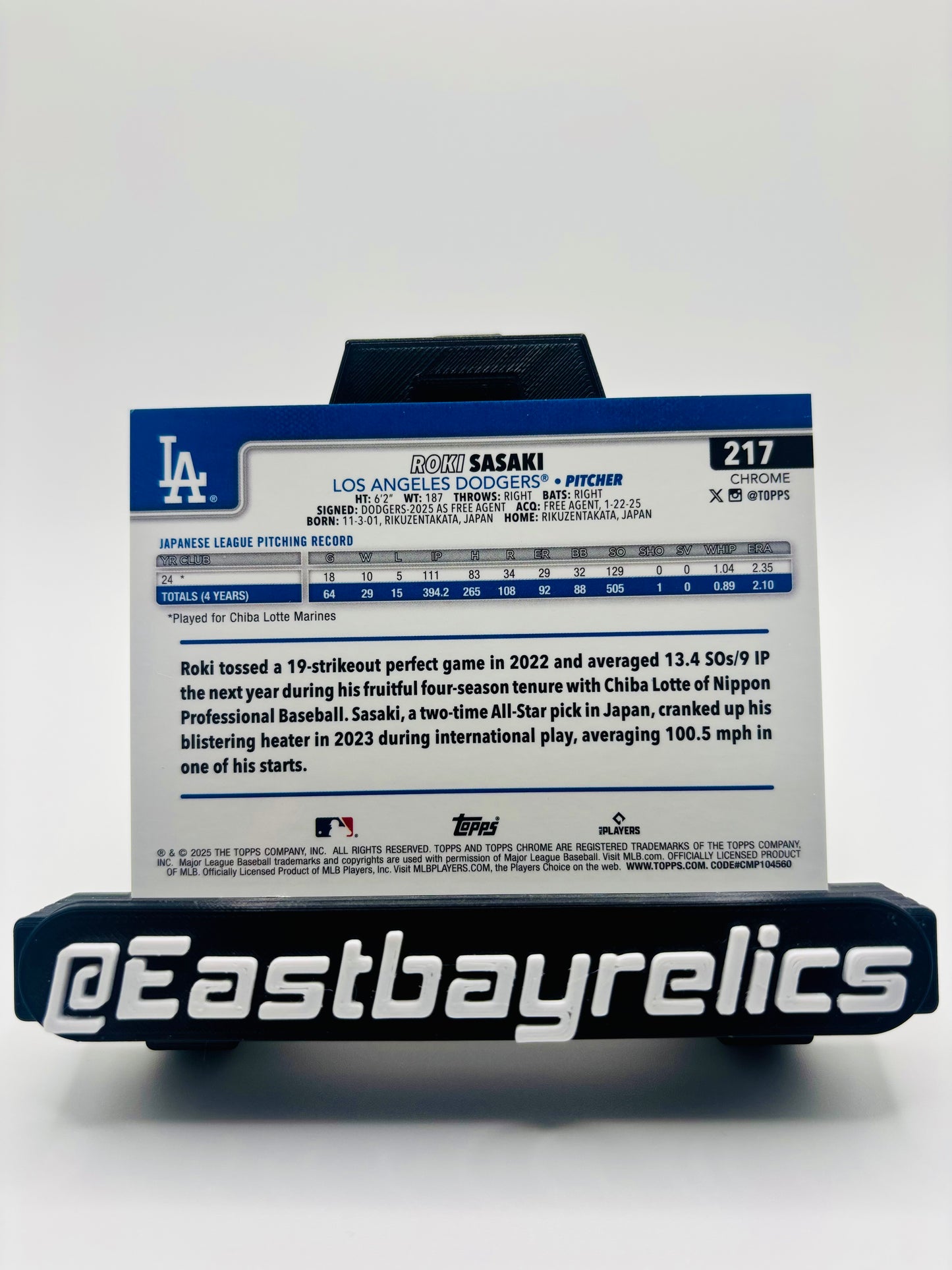 2025 Topps Chrome Roki Sasaki Gold Image Variation Rookie /50 #217 LA DODGERS