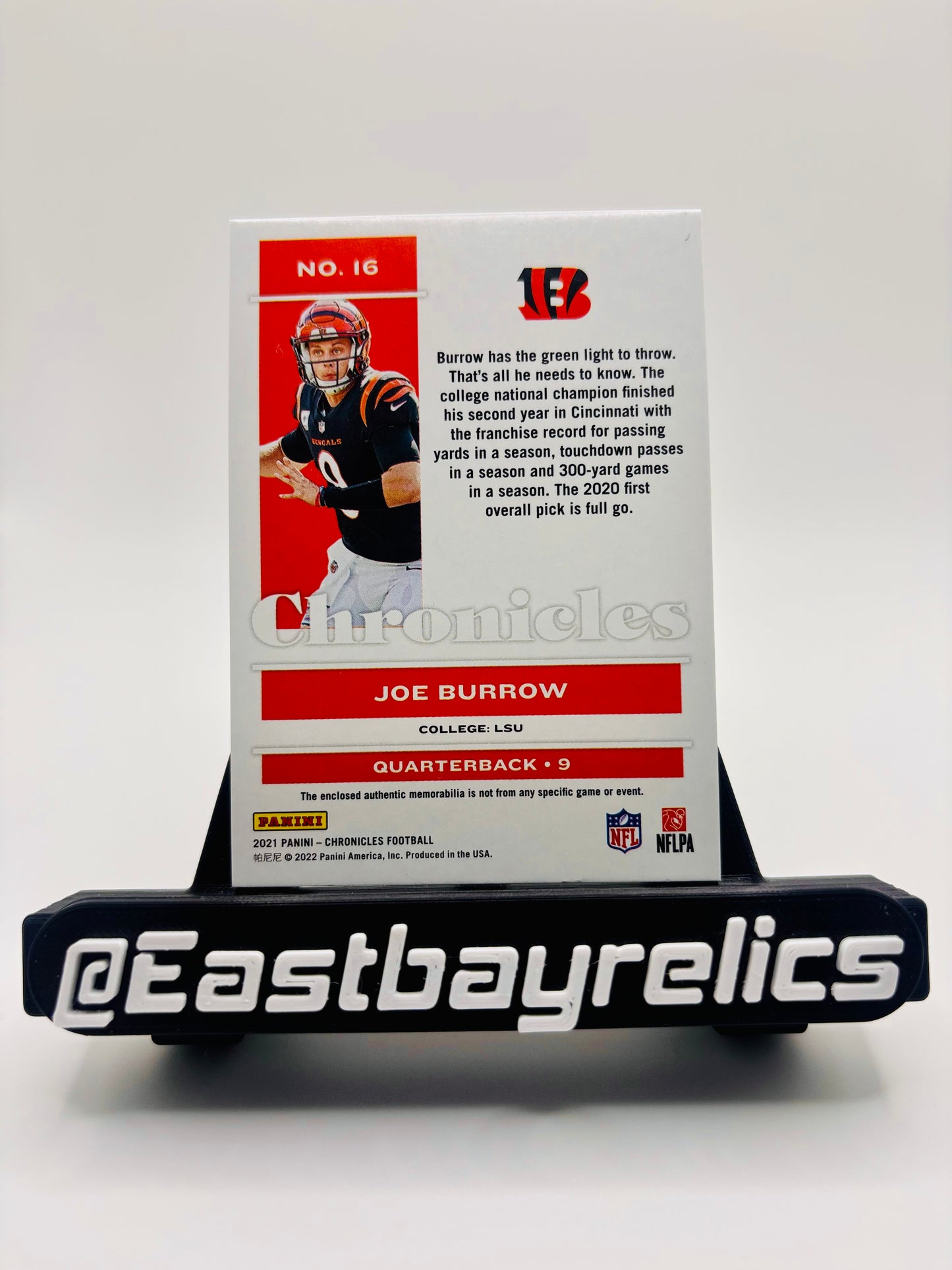 2021 Panini Chronicles JOE BURROW CHRONICLES PATCH #’d 135/199 CIN Bengals