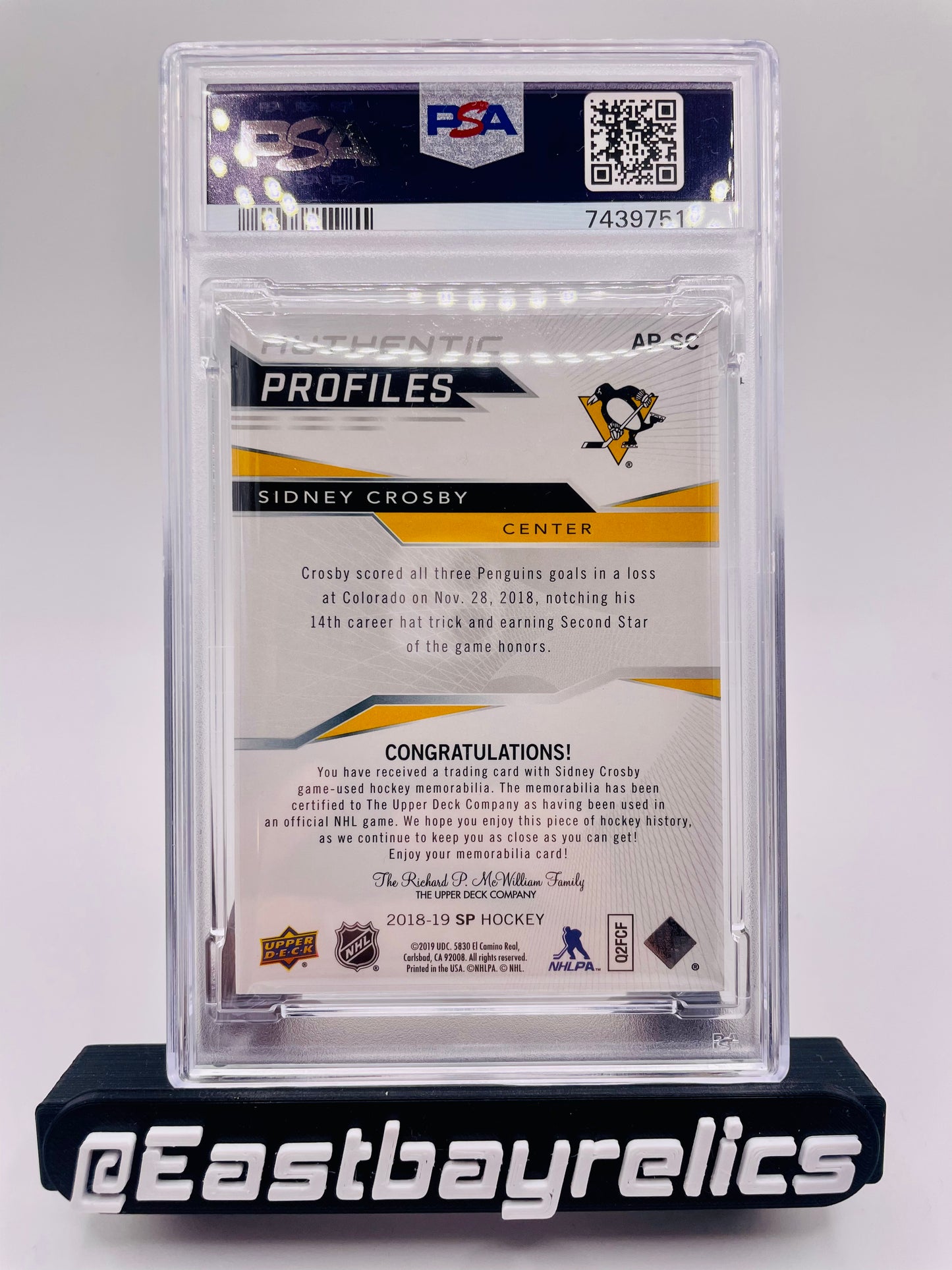2018-19 SP Sidney Crosby Game used jersey patch