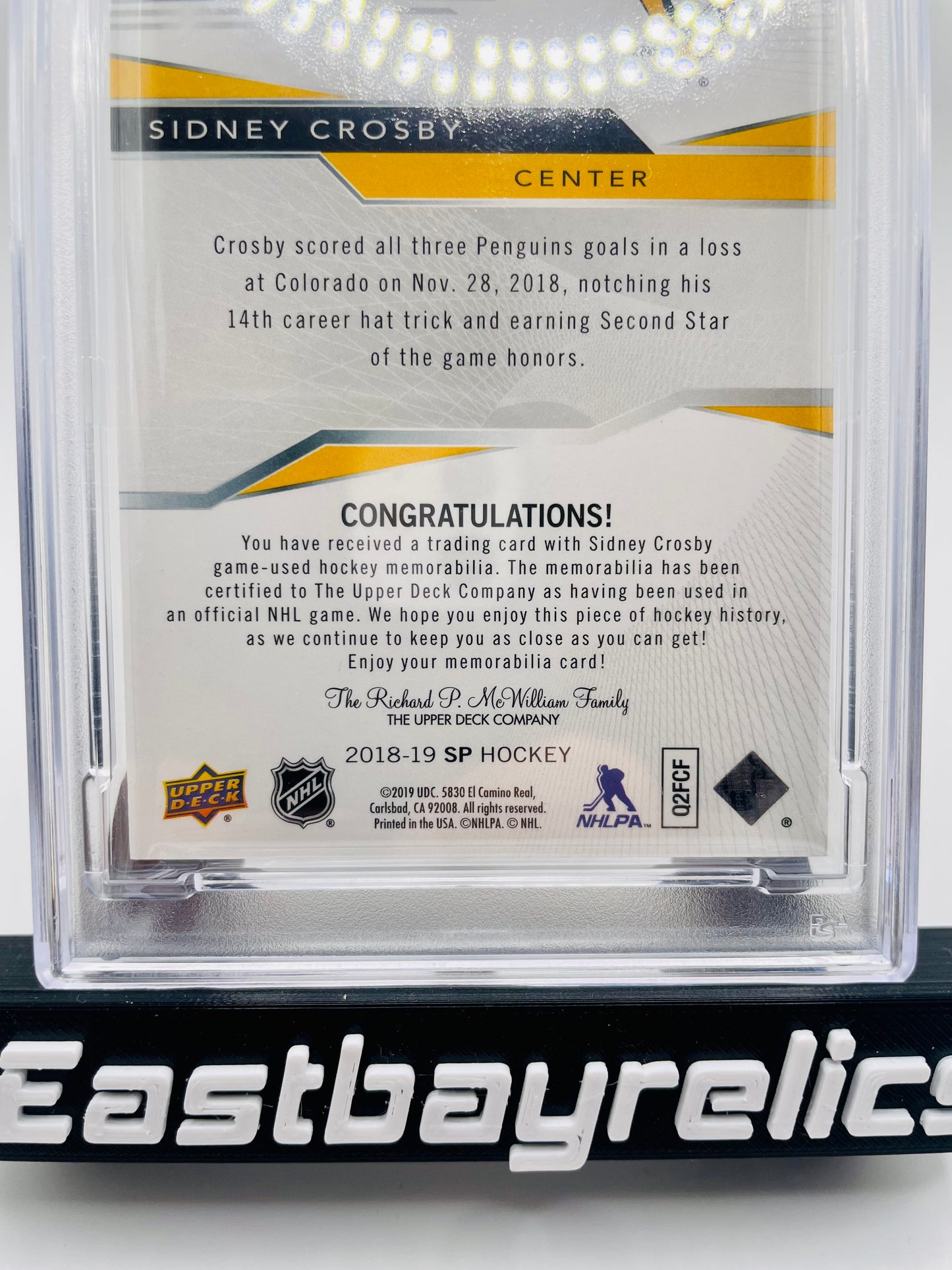 2018-19 SP Sidney Crosby Game used jersey patch