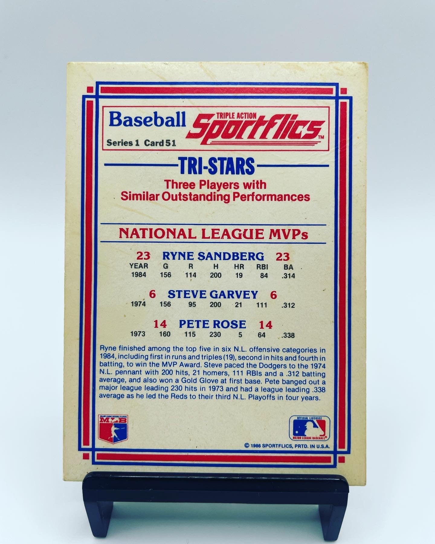 1986 Tri-Stars hologram Pete Rose, Ryne Sandburg, Steve Garvey